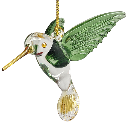 Egyptian Glass Hummingbird Ornament - Green with Yellow Beak