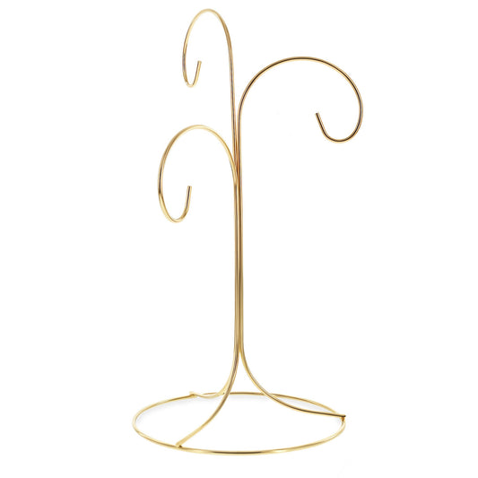 3-Arm 3-Tier Gold Brass Metal Ornament Stand Display 10.75 Inches (Taiwan)
