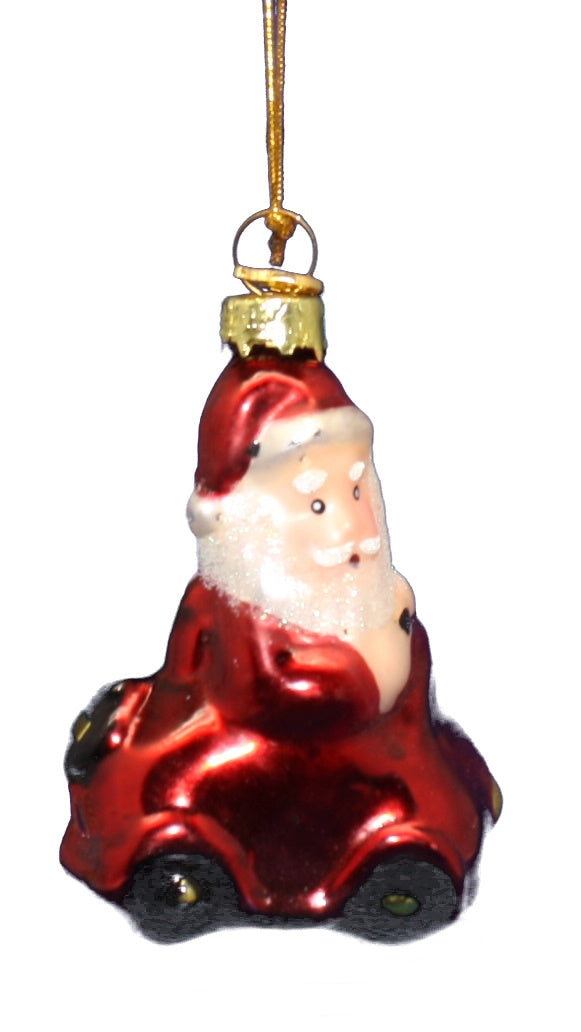 3 Inch Boxed Glass Ornament - Santa in a Car