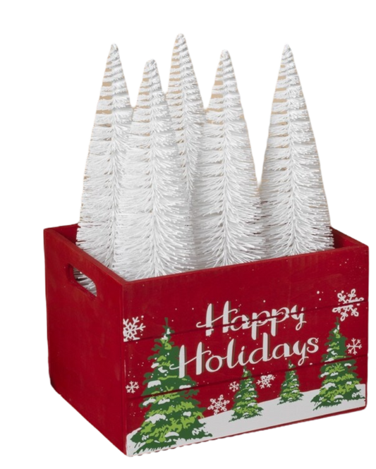Red Wood Happy Holidays Crate