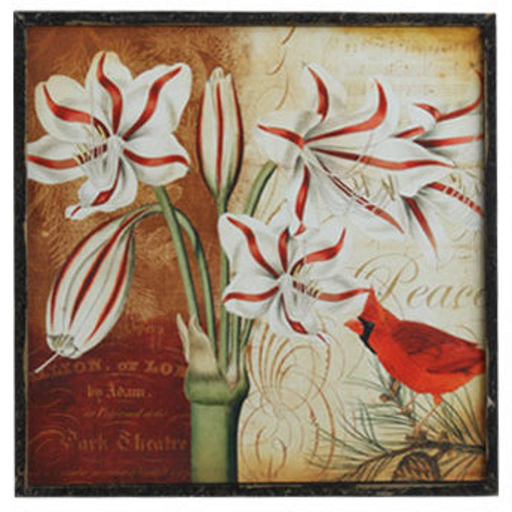 14 inch Wooden Cardinal Print - Red Poinsettia