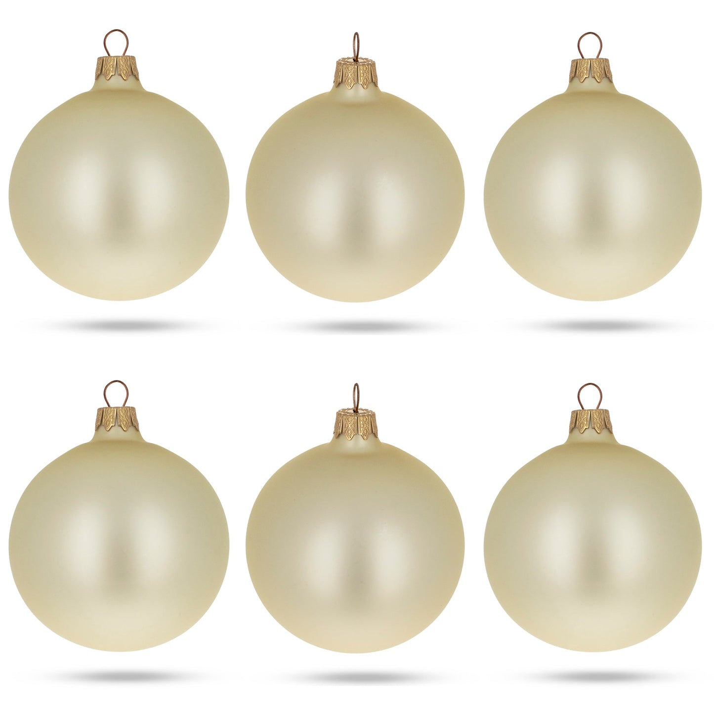 Set of 6 Beige Glass Ball Christmas Ornaments 3.25 Inches