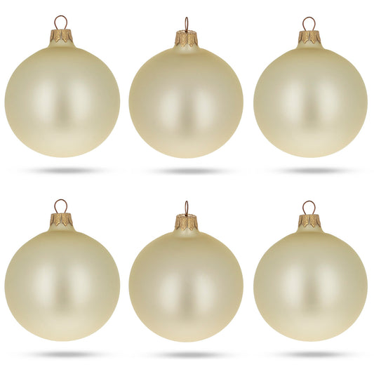 Set of 6 Beige Glass Ball Christmas Ornaments 3.25 Inches