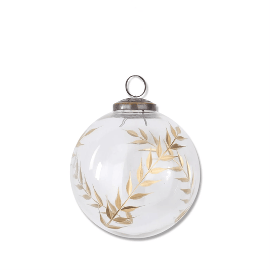 3.5 Inch Gold Gilded Leaf Etched Clear Glass Ornament - Final sale
