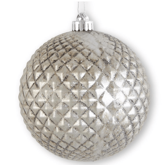 6 Inch Glittered Metallic Pewter Diamond Embossed Shatterproof Ornament - Final Sale