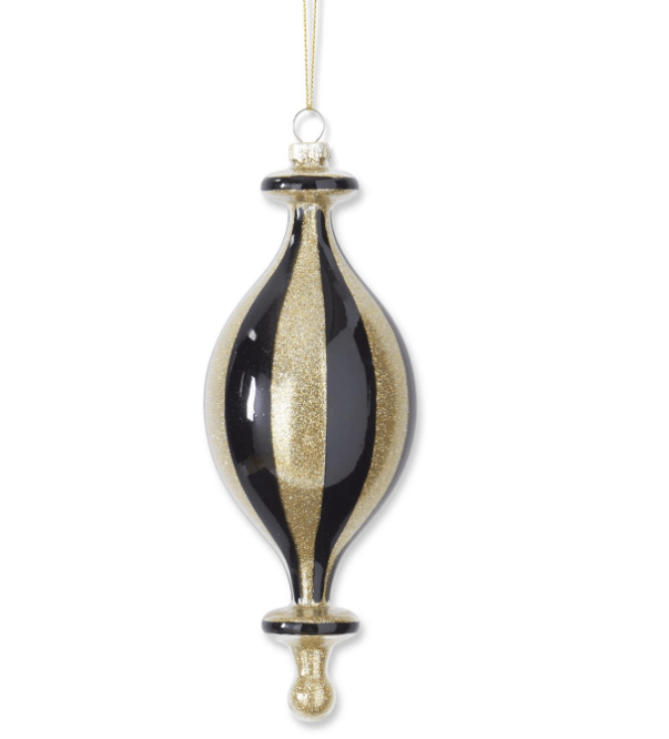 Gold Glitter & Black Striped Glass Finial Ornaments - Final Sale