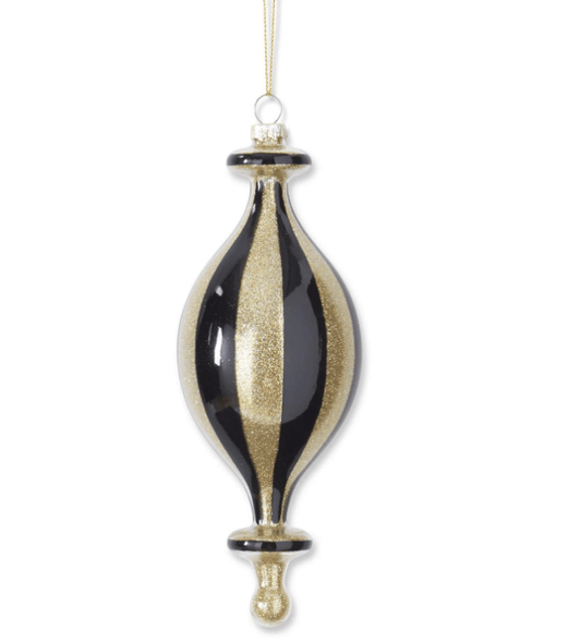 Gold Glitter & Black Striped Glass Finial Ornaments - Final Sale