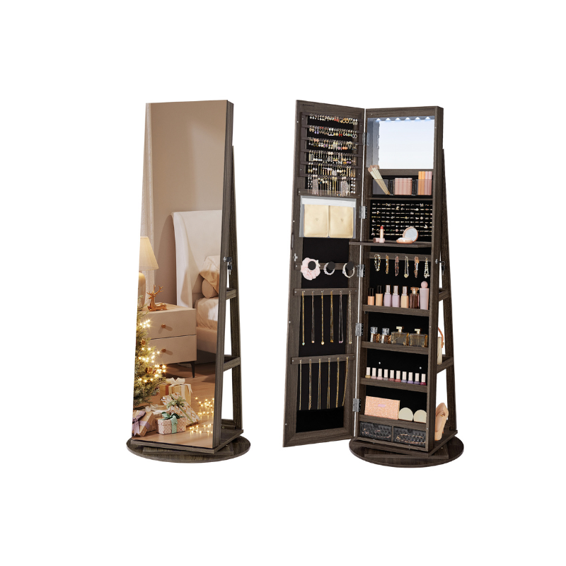 6 LEDs Lockable Mirror Jewelry Cabinet