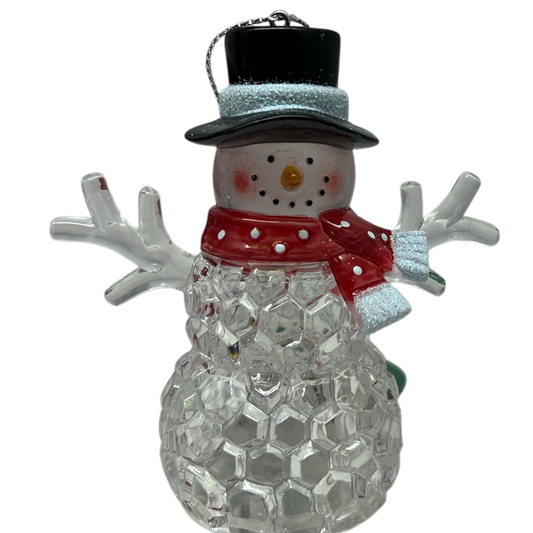 3.75"LED Snowman With Black Hat Ornament