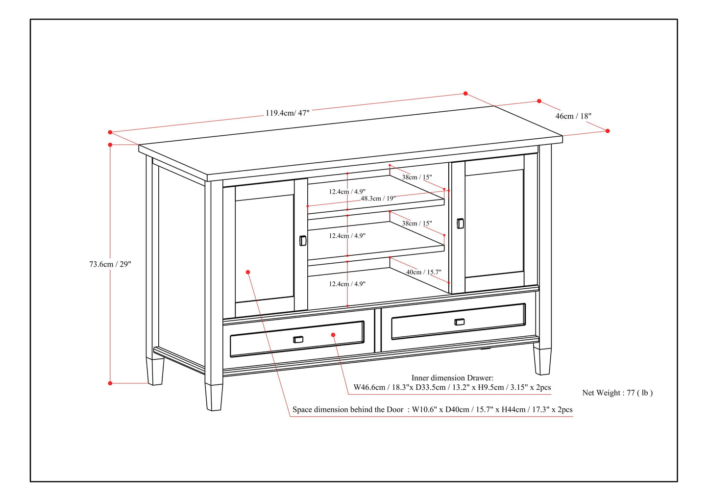 Warm Shaker 47 Inch Wide Solid Wood TV Stand in Tobacco