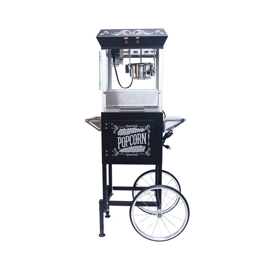 Kaitu 8oz Stainless Steel Popcorn Machine With Cart, Heated Warming Deck And Old Maids Drawer, Black (SAK67426)