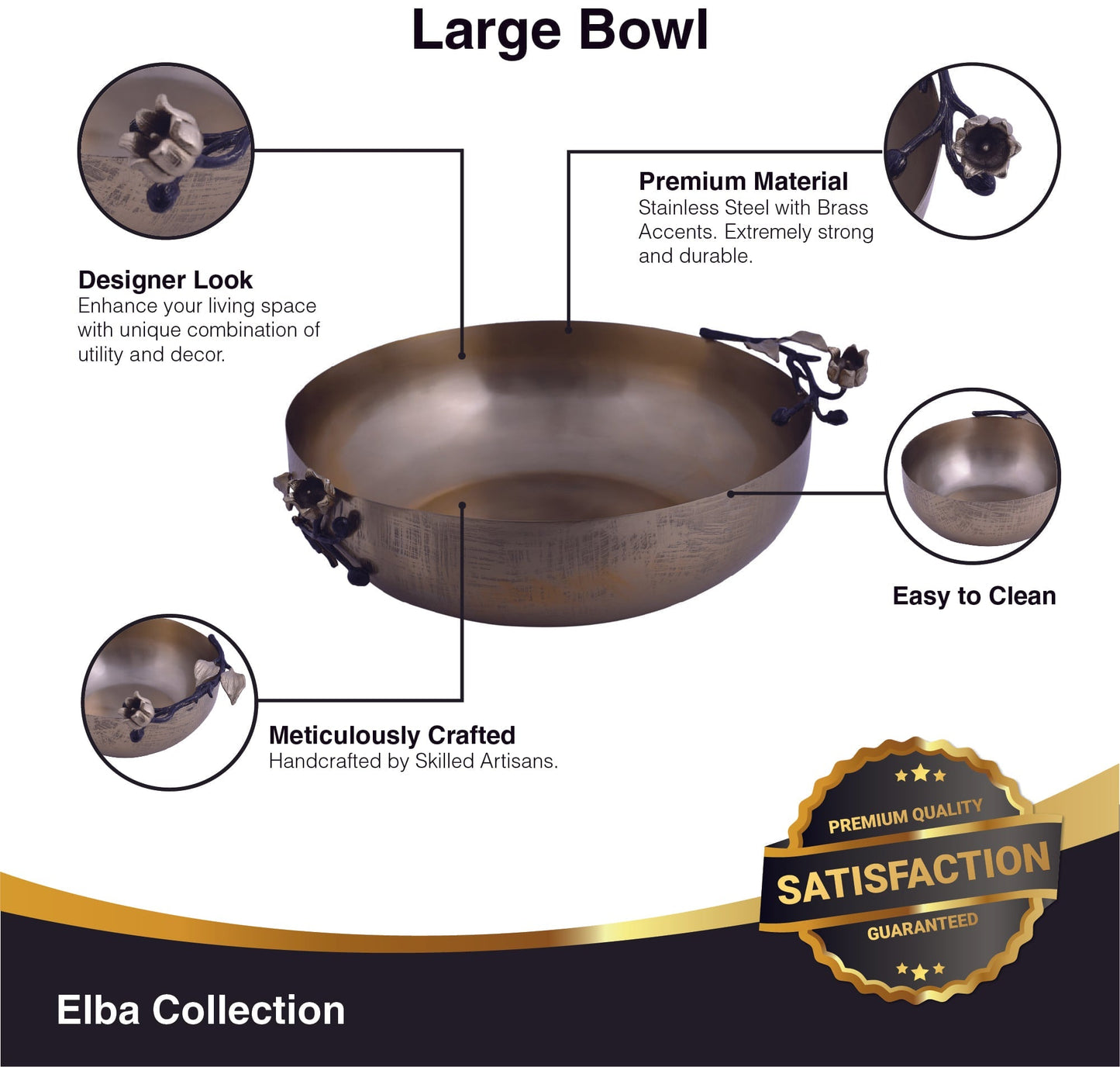 Gold Serving Bowls - Small & Large Stainless Steel Food Safe Set