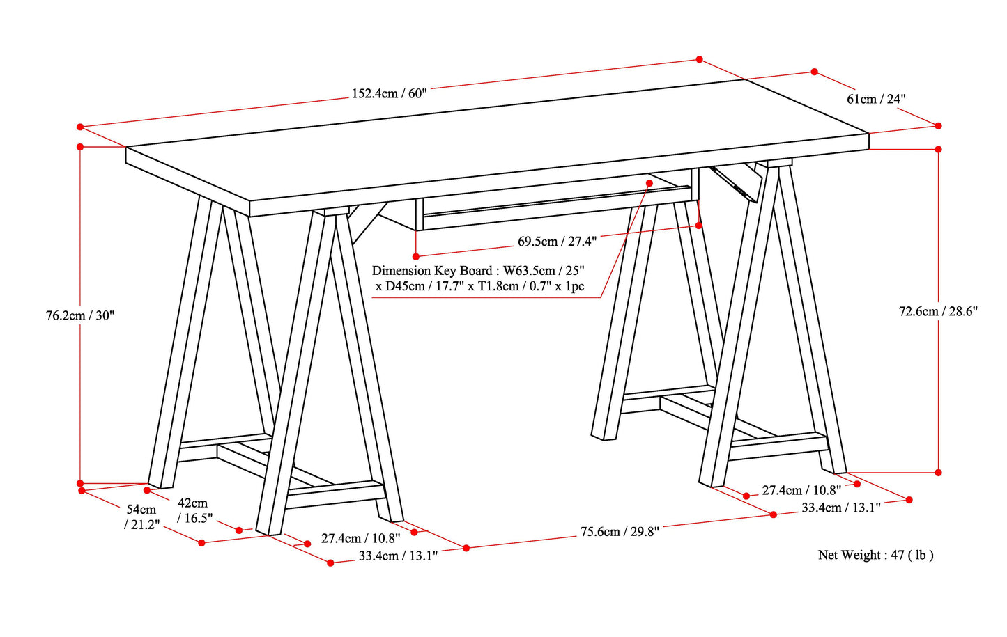Sawhorse Desk - Dark Chestnut
