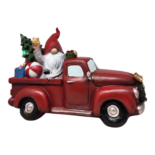 Festive Gnome's Lighted Truck Figurine
