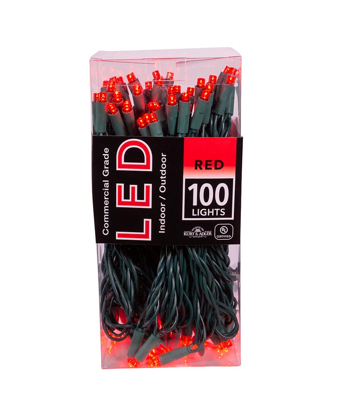 100-Light 5mm Red LED Green Wire Light Set