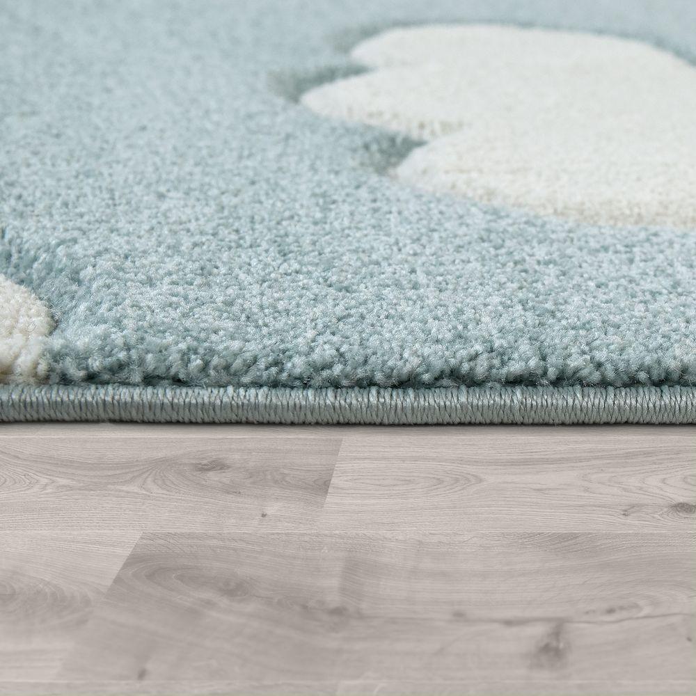 Kids Room Rug Cosmo with Clouds in Pastel Blue White