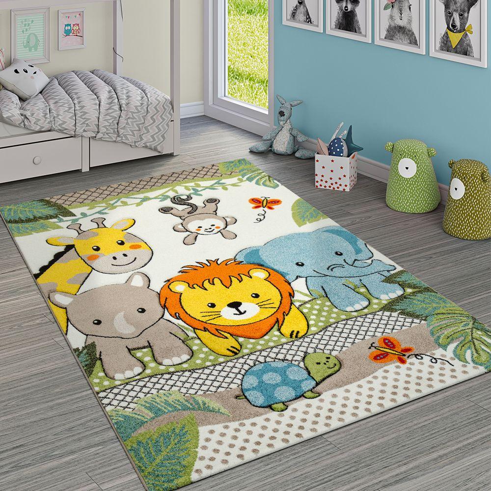 Kids Room Rug Lilo Cute Zoo Animals with 3D Effect - Cream Colorful