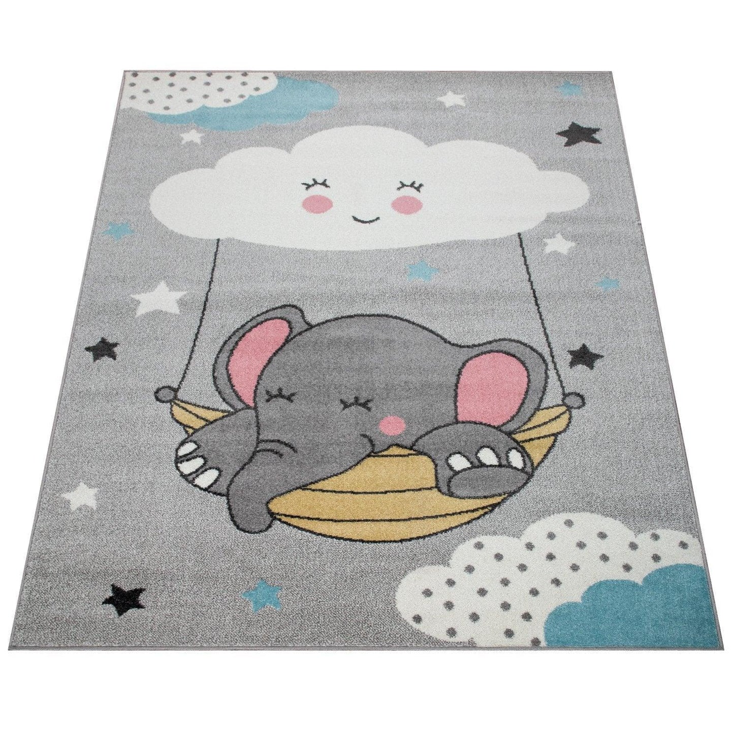 Kids Rug Nino Cute Elephant for Nursery in Grey