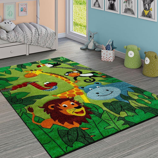 Kids Rug for Nursery Jungle Animals Green