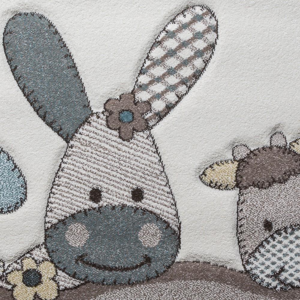 Kids Rug Nursery Contour Cut Farm Animals Beige Cream Pastel