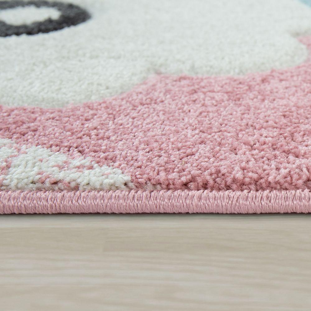 Kids Rug Nursery Cute Alpaca 3D Pink White Pastel