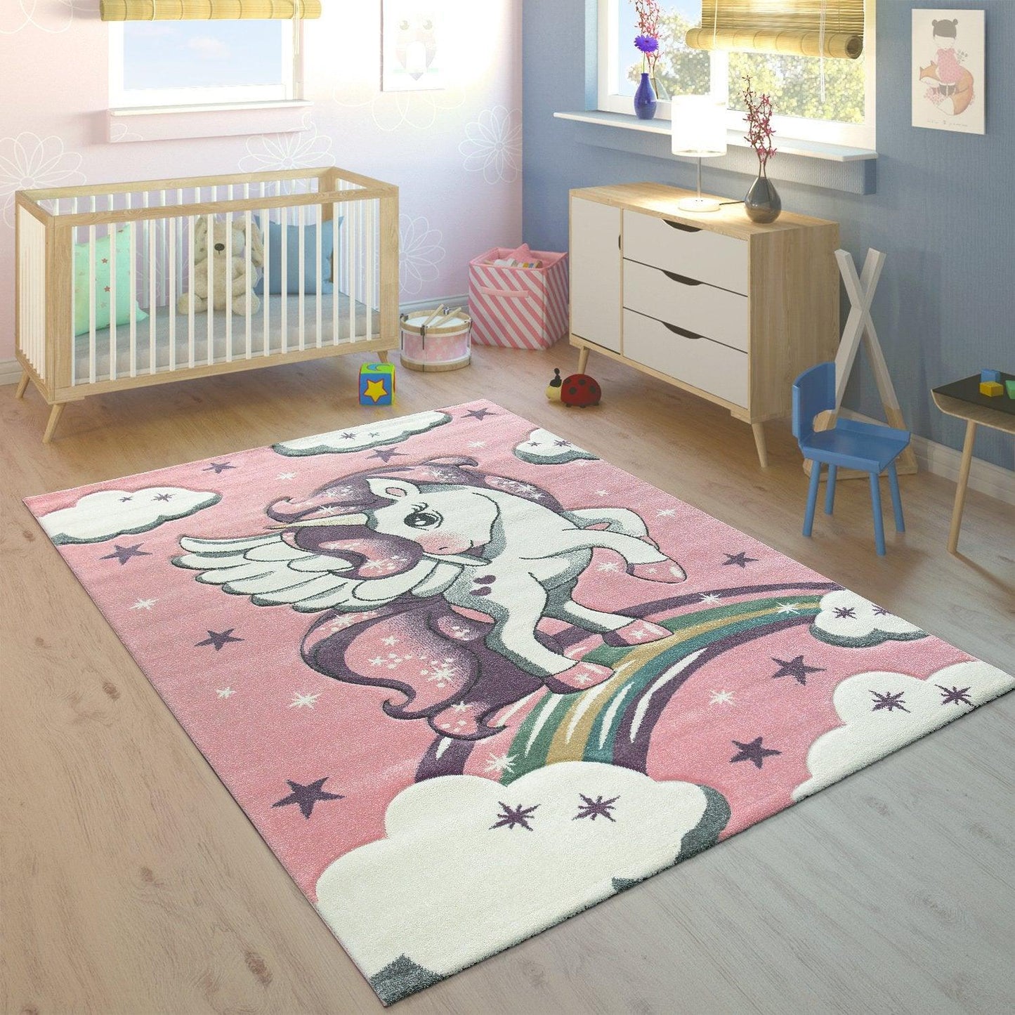Kids Rug Rainbow Unicorn Pastel Pink