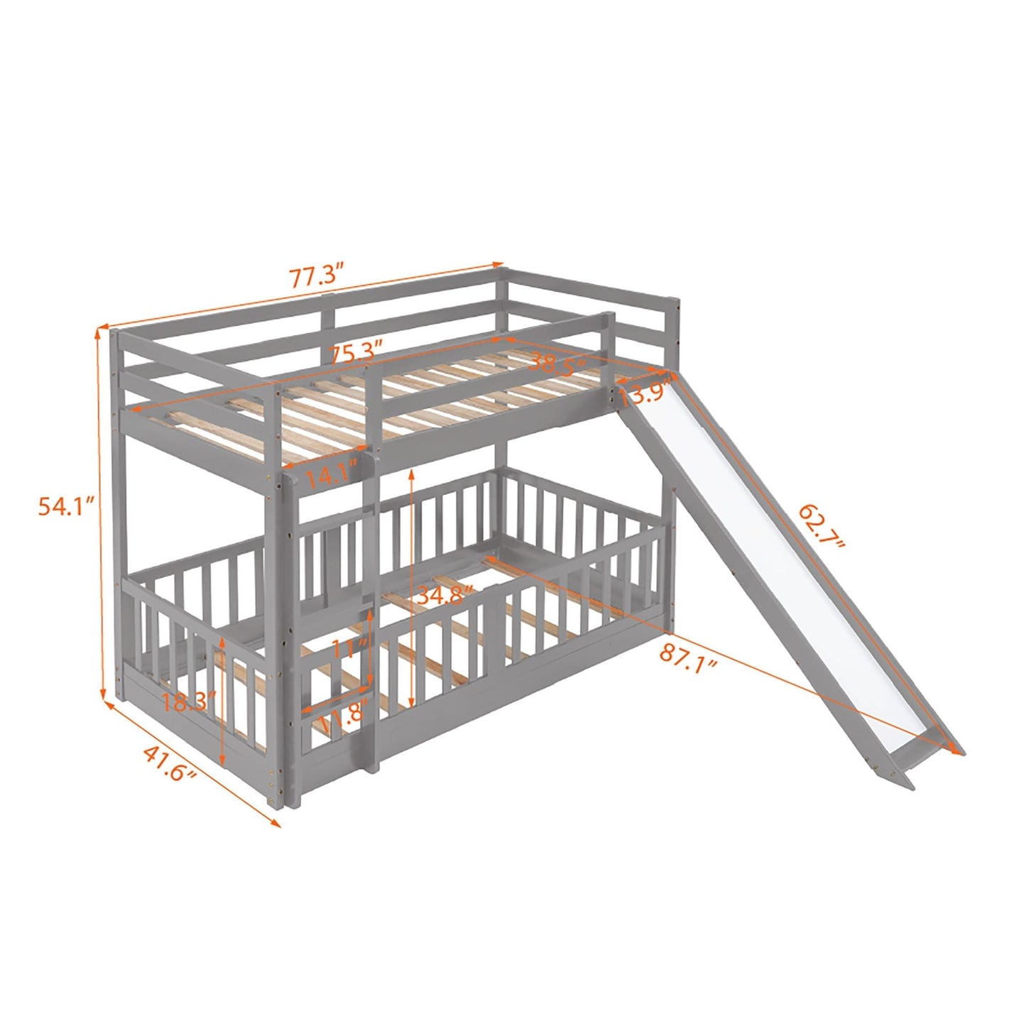 Twin Over Twin Wood Bunk Bed for Kids with Ladder and Guardrails | Just Better Bunk Beds