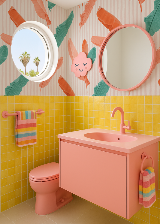 Banana Cabana Wallpaper, coral and teal