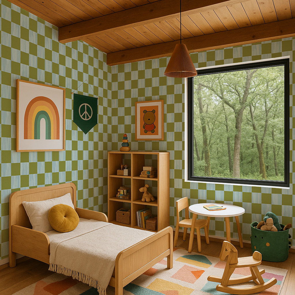 Checkers Wallpaper, blue and green