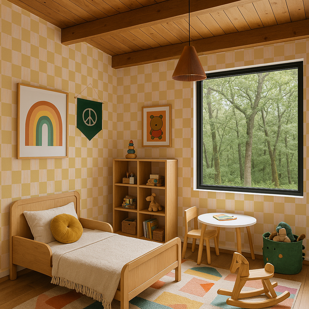 Checkers Wallpaper, peach and butter yellow