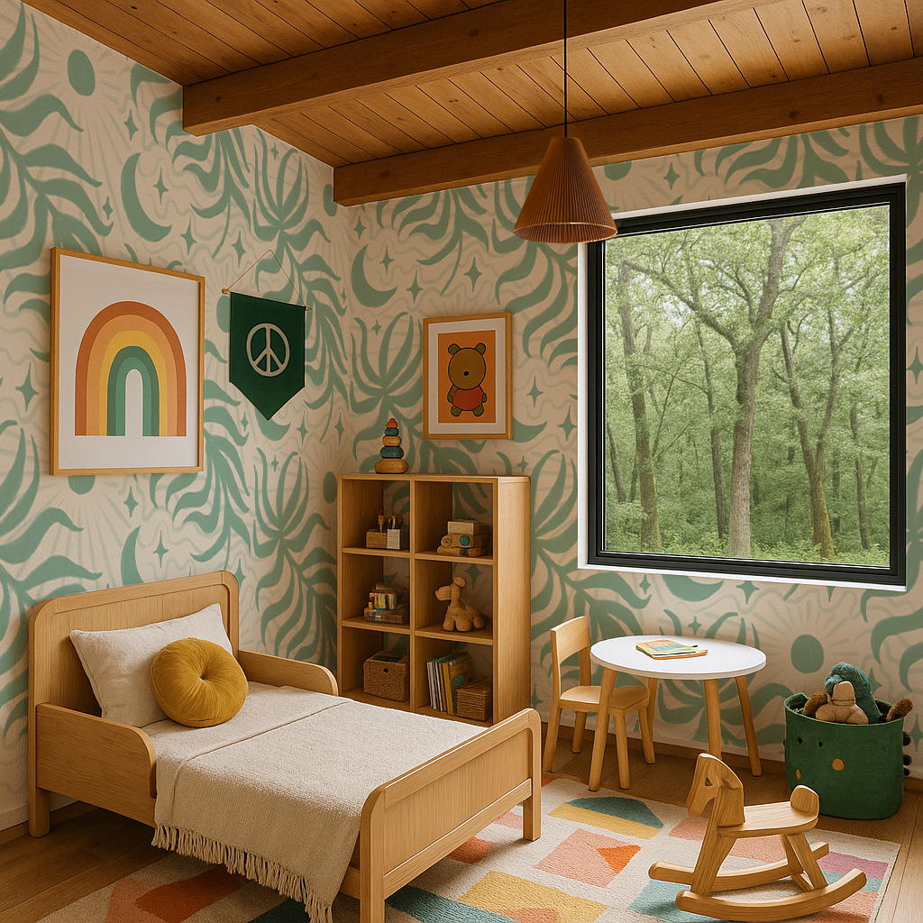 Lunar Leaf Wallpaper, beige and mint