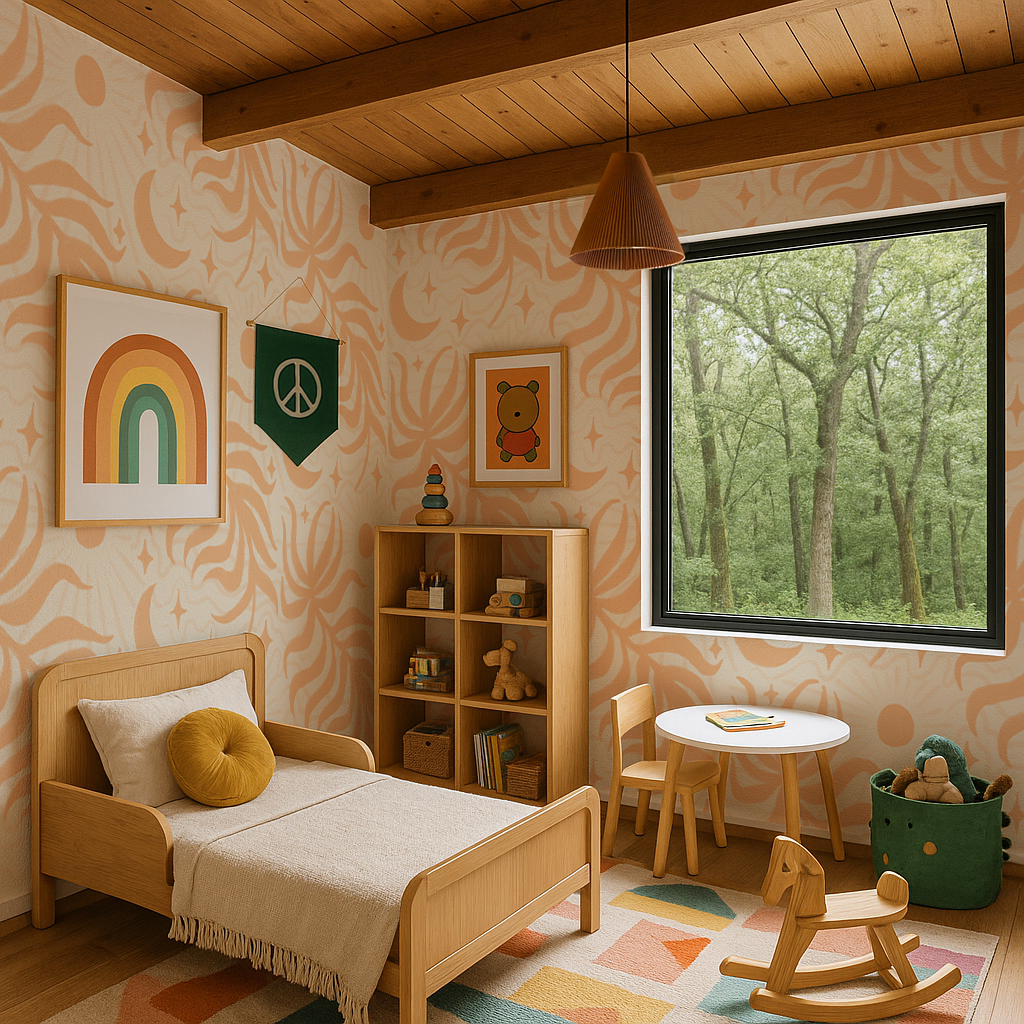 Lunar Leaf Wallpaper, beige and peach