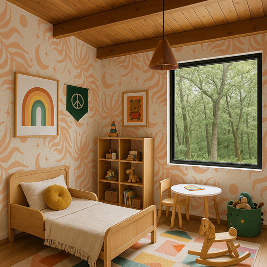 Lunar Leaf Wallpaper, beige and peach