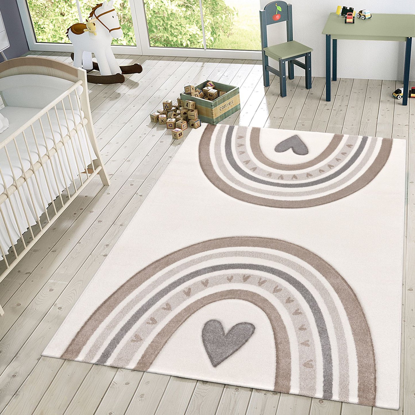 Kids Rug Cosmo with Rainbow & Hearts in Cream