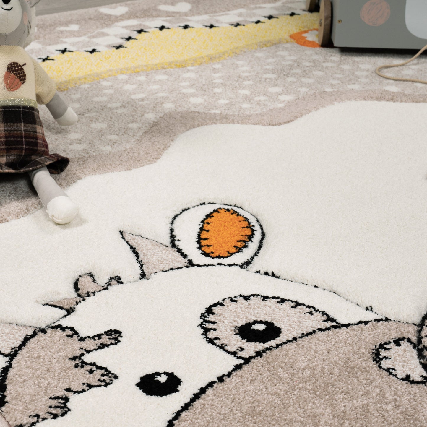 Kids Rug with Charming Farm Animals Patchwork in Beige Cream