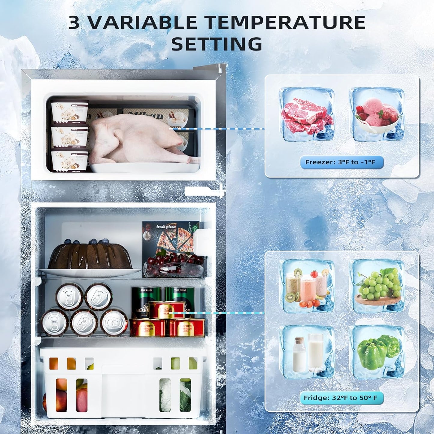 Kismile 3.2 Cu.Ft,Mini Refrigerator with Freezer F5887