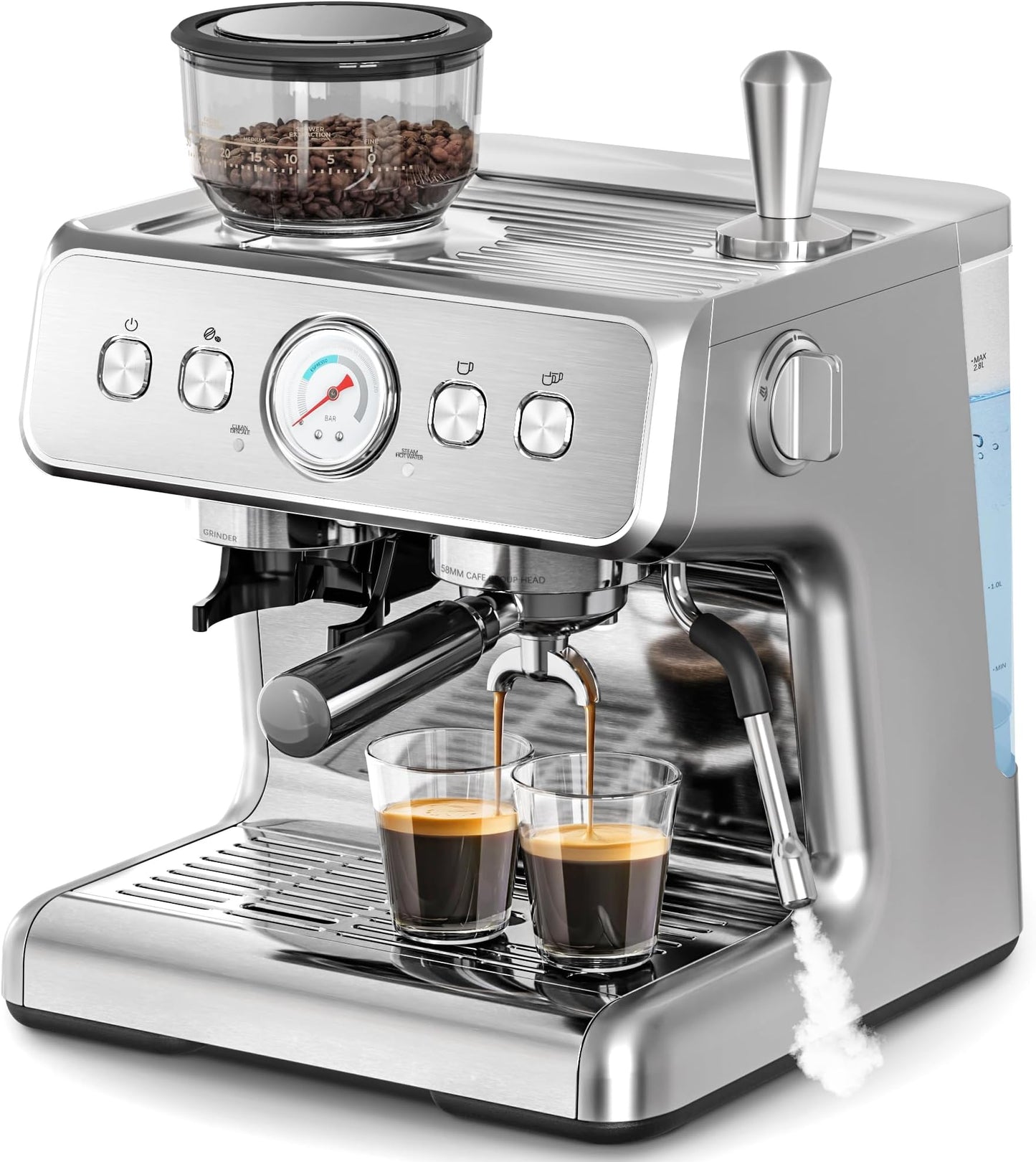 Kismile Espresso Machine, Semi-Automatic Coffee Maker with Bean Grinder and Milk Frother Steam Wand