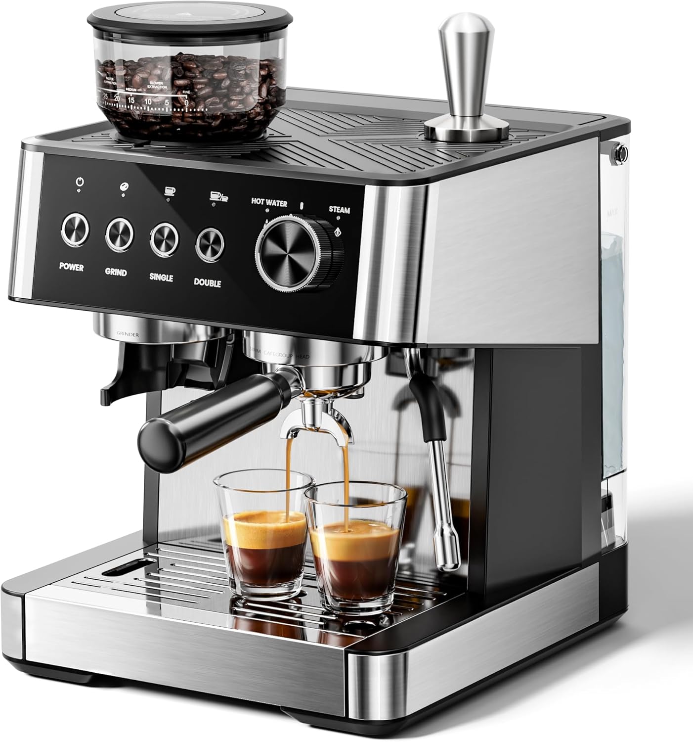 Kismile Espresso Machine, Semi-Automatic Coffee Maker with Bean Grinder and Milk Frother Steam Wand