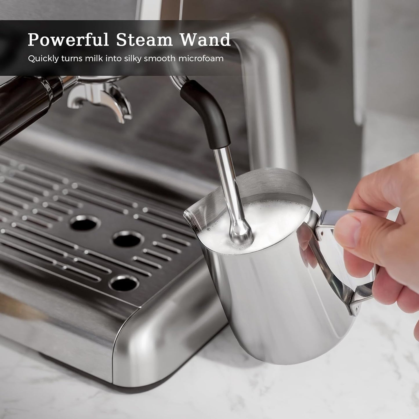 Kismile Espresso Machine, Semi-Automatic Coffee Maker with Bean Grinder and Milk Frother Steam Wand