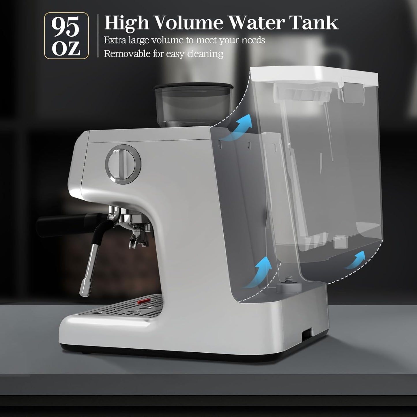 Kismile Espresso Machine, Semi-Automatic Coffee Maker with Bean Grinder and Milk Frother Steam Wand
