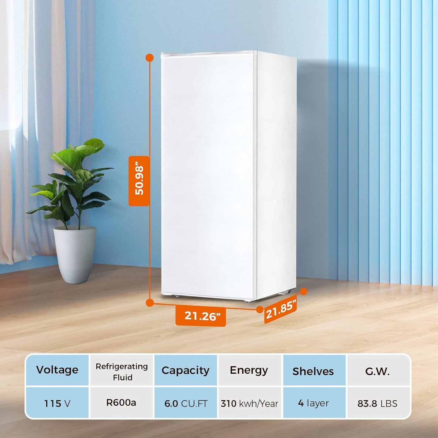 Kismile Upright Freezer, 6.0 Cu.ft Deep Freezer D58165-WHITE