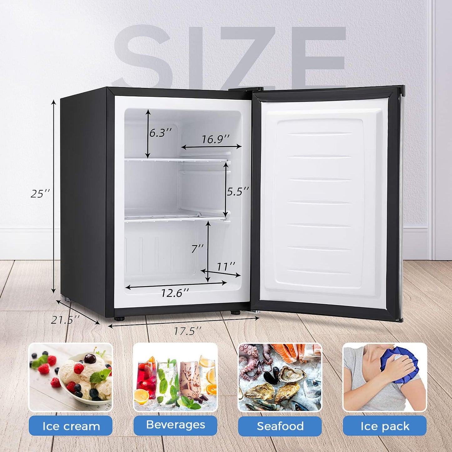 Kismile Upright Freezer,3.0 Cu.ft Mini Freezer with Reversible Single Door