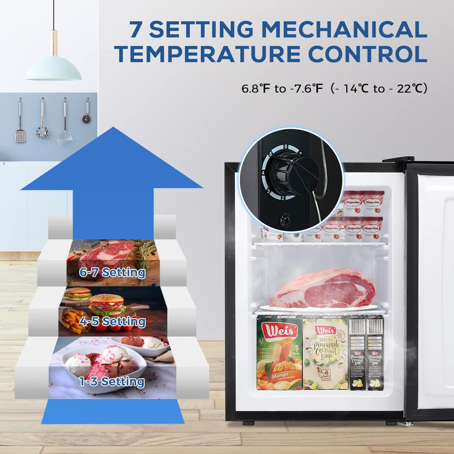 Kismile Upright Freezer,3.0 Cu.ft Mini Freezer with Reversible Single Door