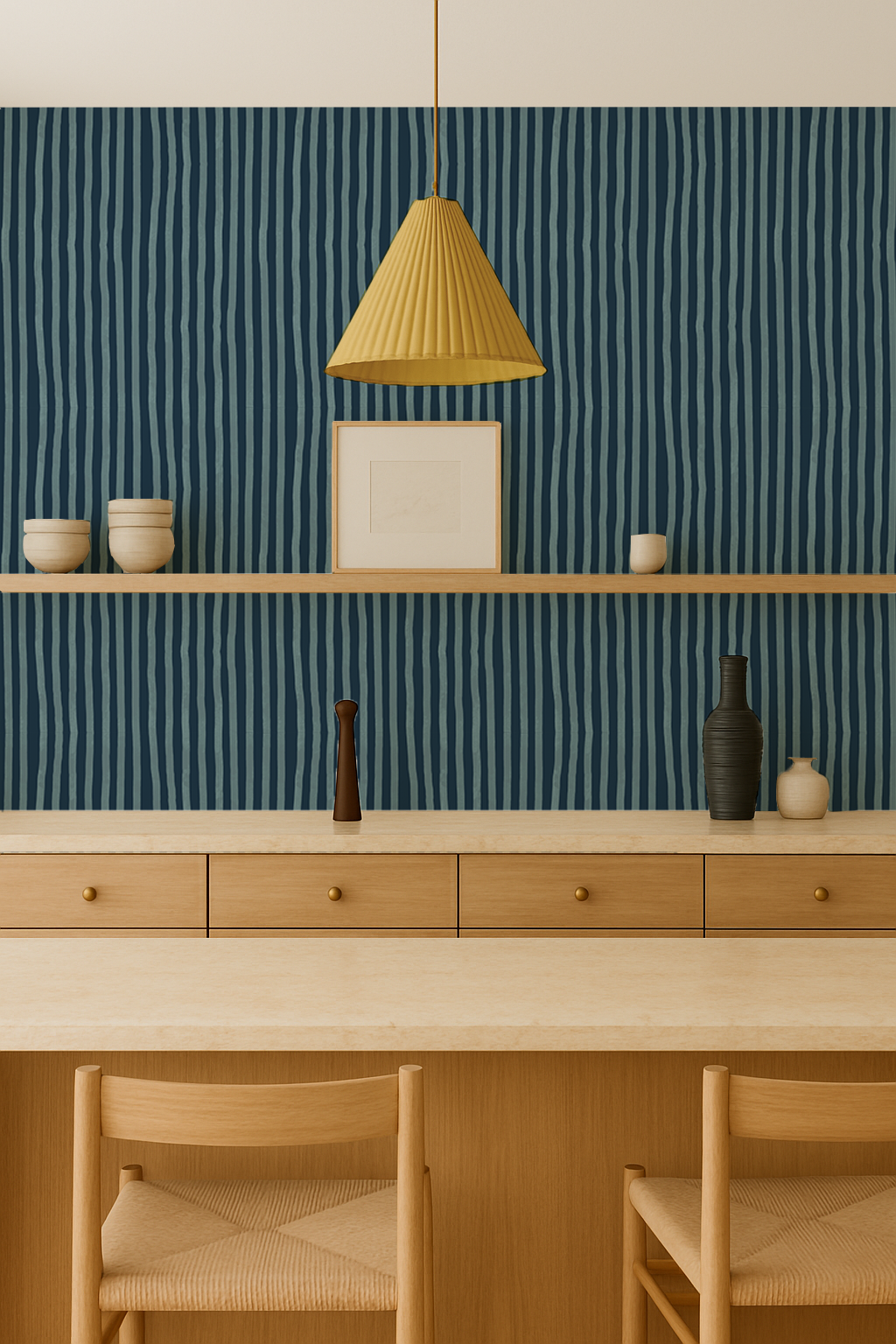 Dolce Stripe Wallpaper, navy and light blue