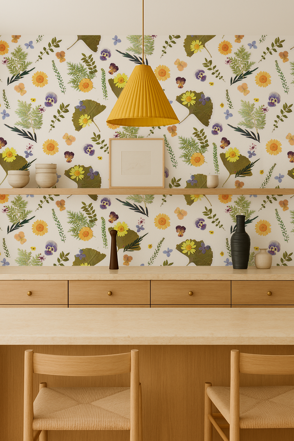 Pressed Fresh Version 01 Wallpaper, yellow and lavender