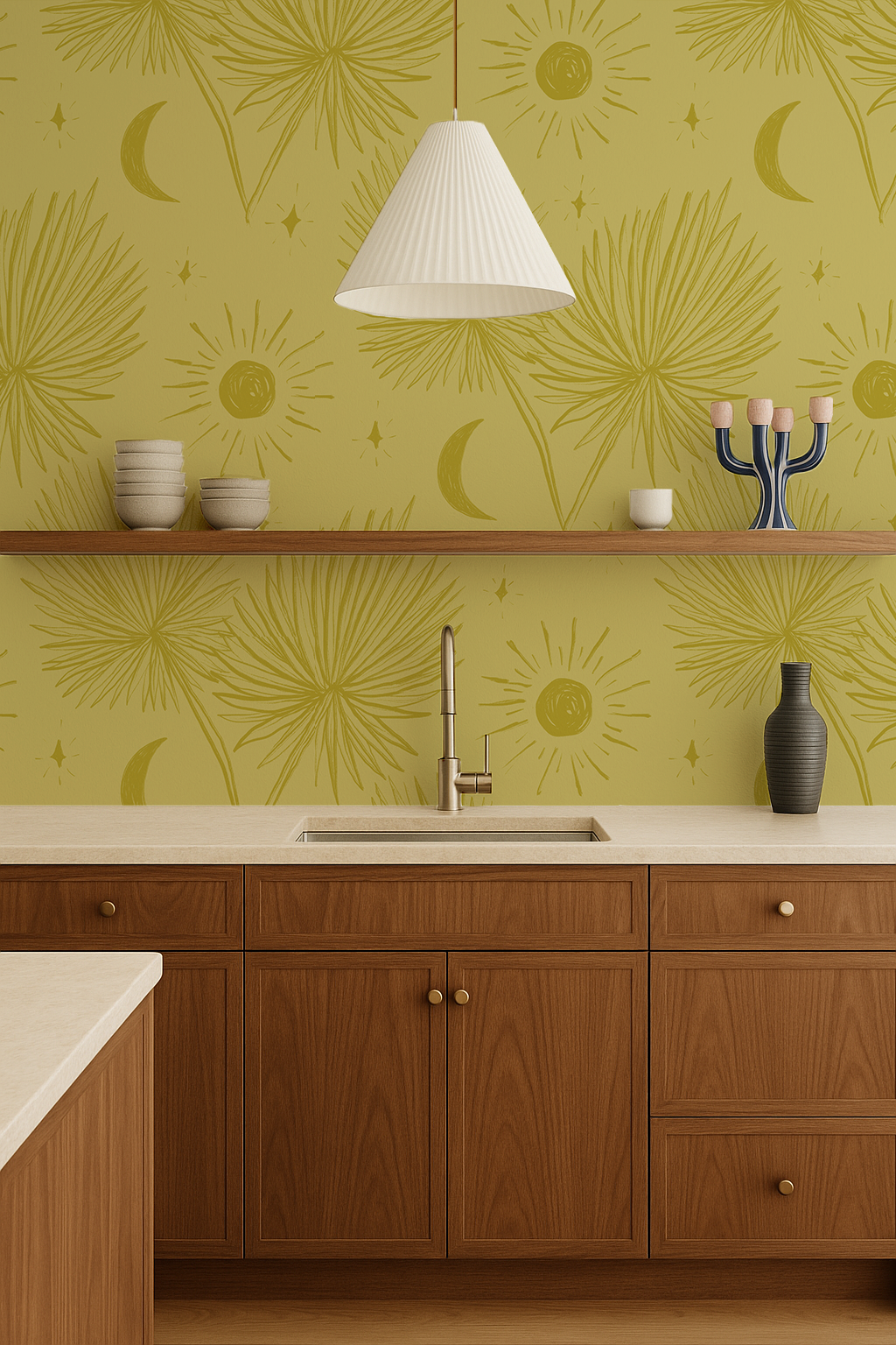 Night Palm Wallpaper, lemon and chartreuse