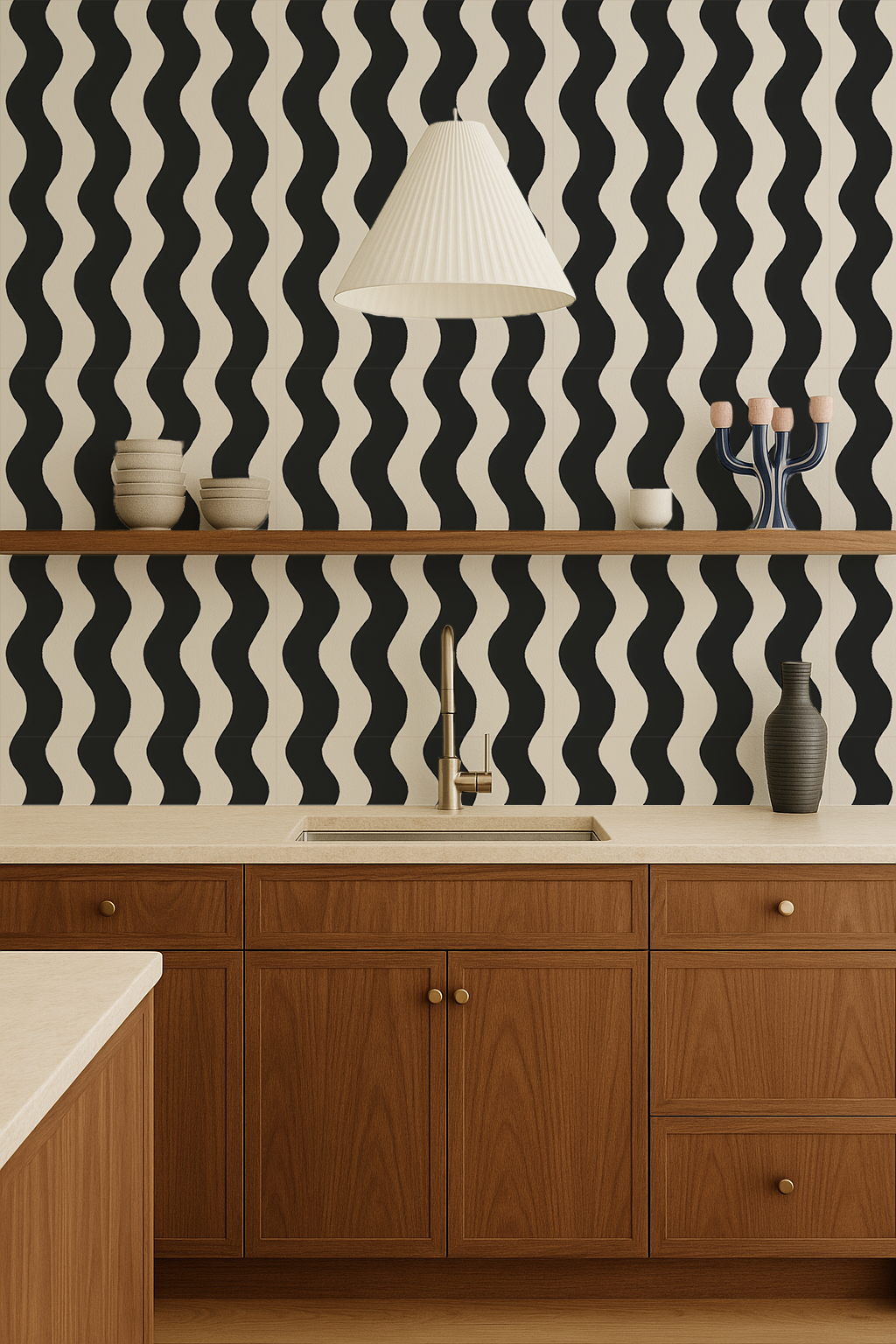 Ziggy Stripe Wallpaper, white and black