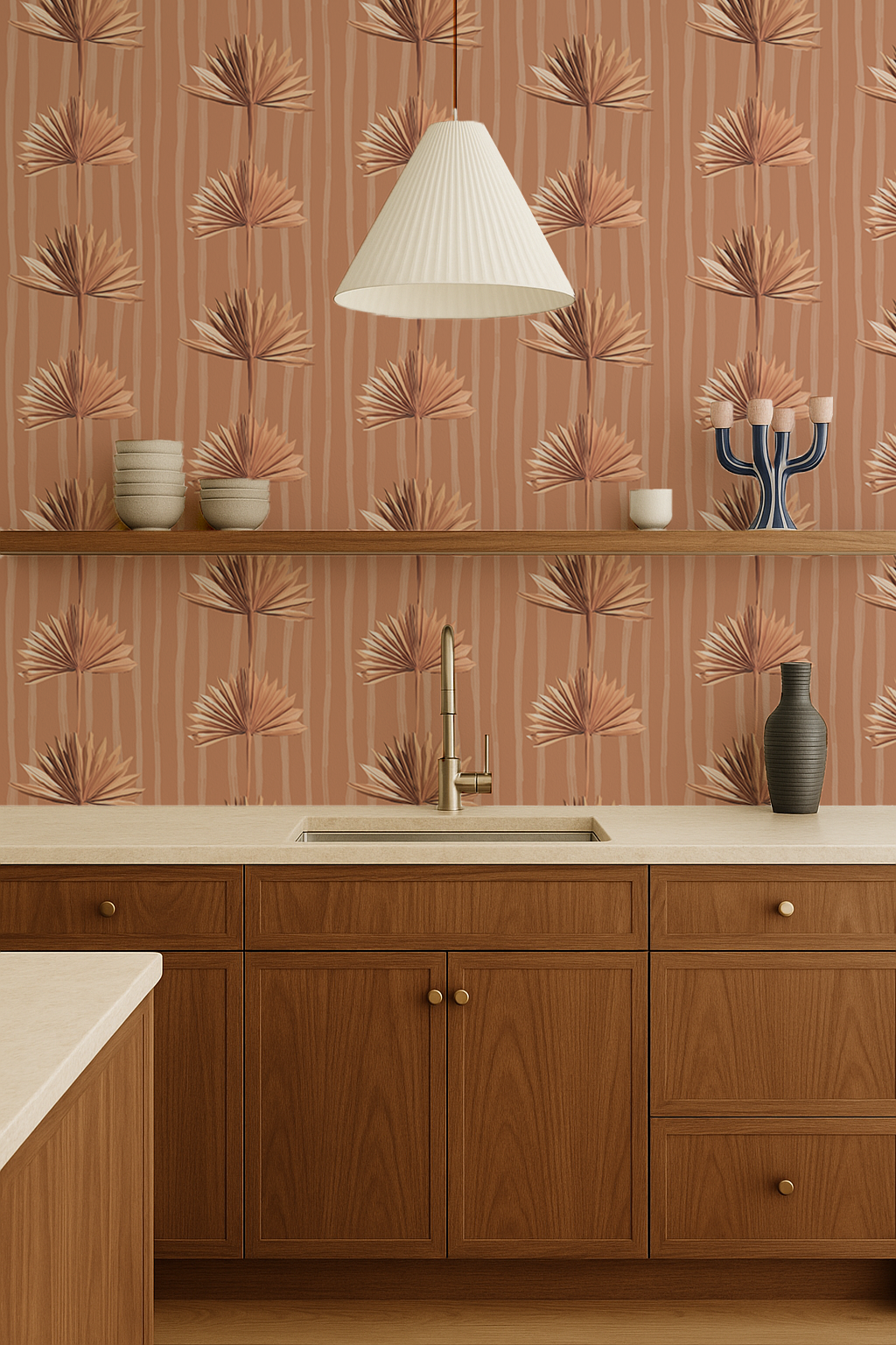 Stripey Palm Wallpaper, terra cotta
