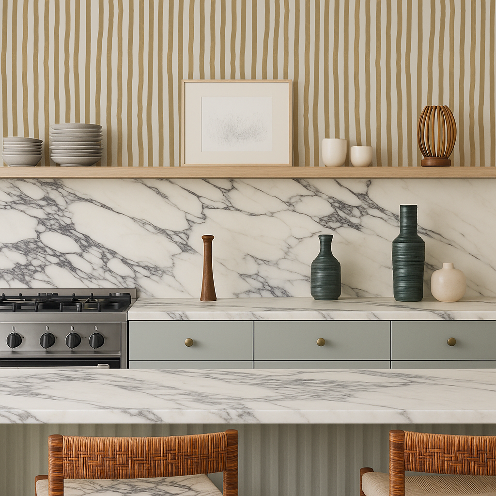 Dolce Stripe Wallpaper, off-white and butter yellow