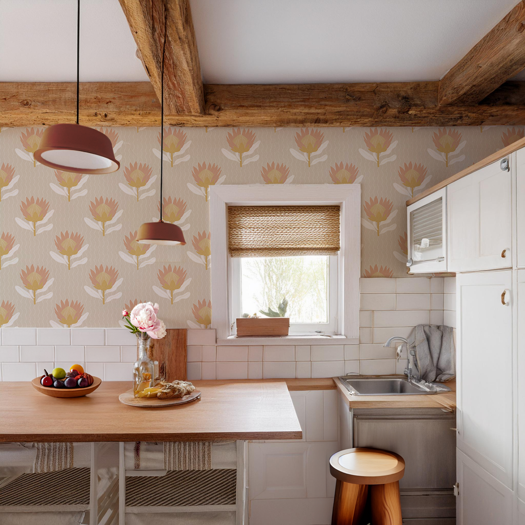 King Protea Wallpaper, tan and light coral